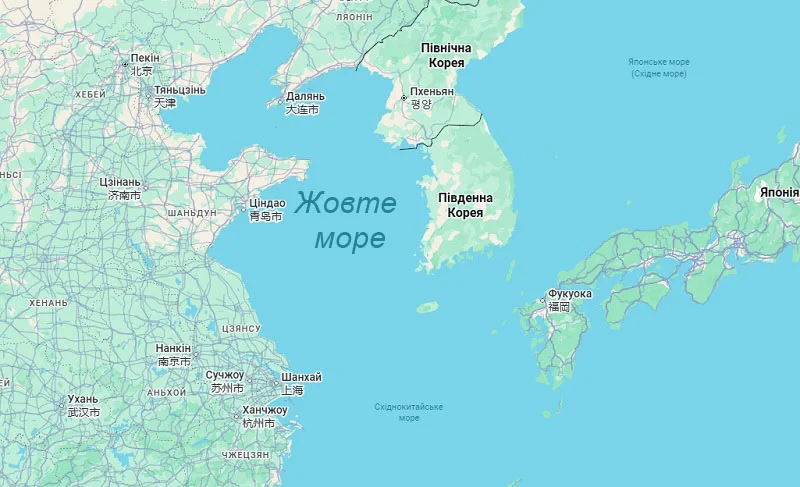 Жовте море на карті